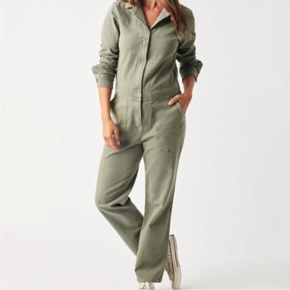 Faherty Overland Twill Utility Jumpsuit in Olive Green Size Small